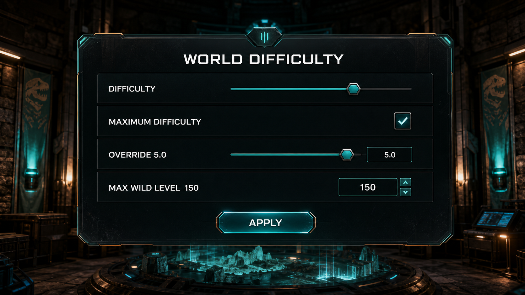 World difficulty settings configured for maximum wild level 150