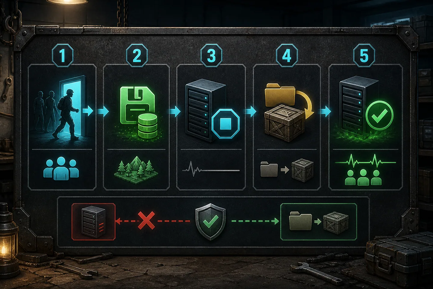 Safe update sequence from player exit and world save through restart