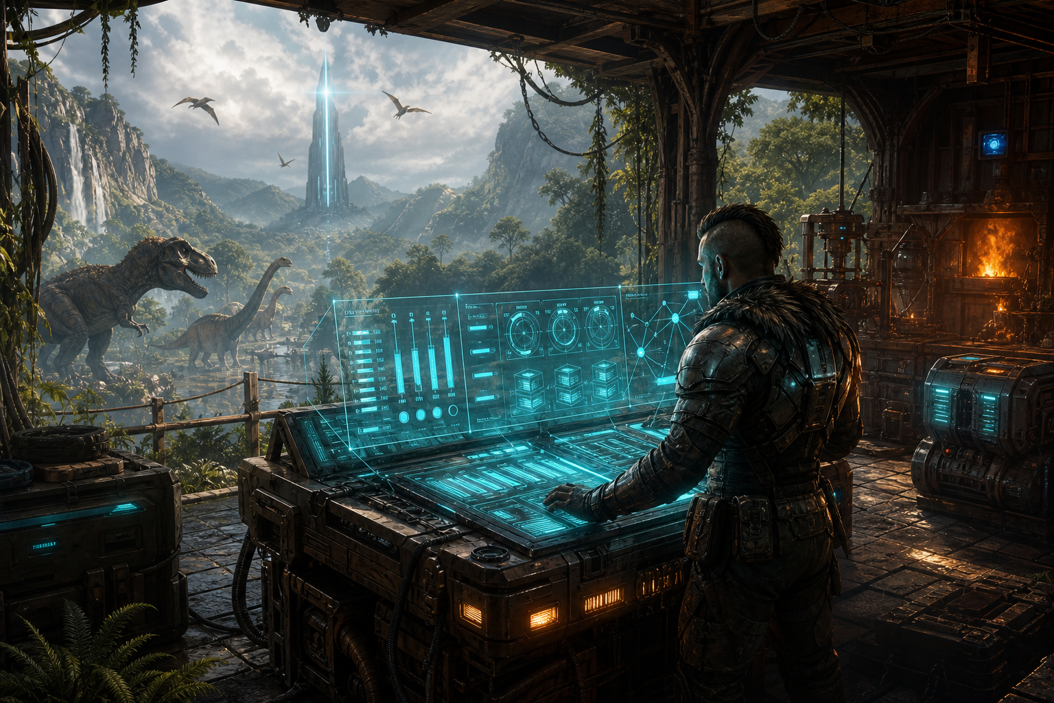 Survivor configuring an ARK server from a holographic control terminal