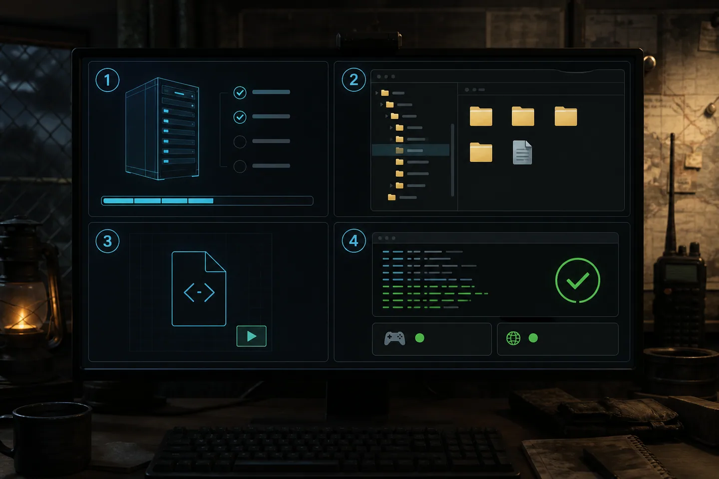 Four-stage dedicated server installation and launch checklist
