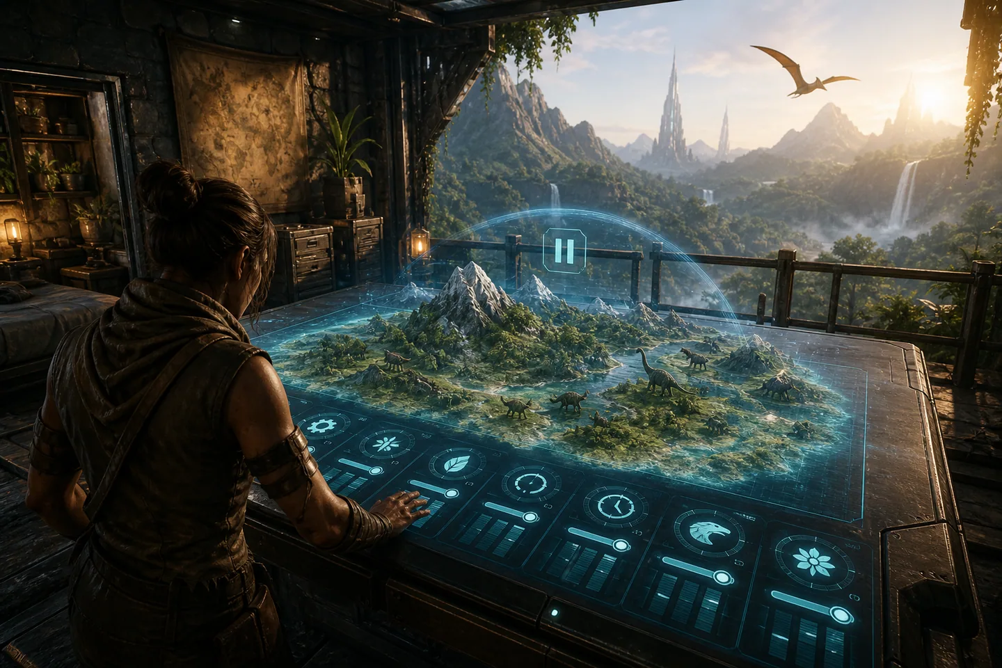 Solo survivor adjusting world multipliers on a holographic island map